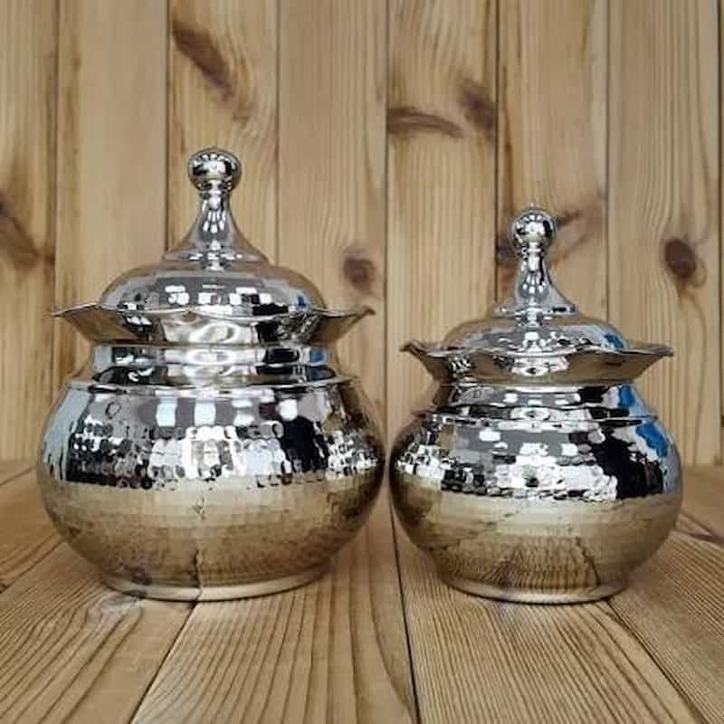 قندان مسی نقره‌ای با پوشش براق و جلوه استیل‌نما